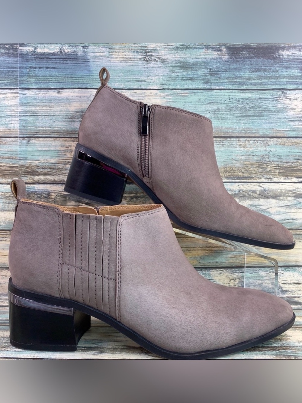 Franco Sarto Aberdale Ankle Boot Womens Size 8M Gray Leather Zip Up Block Heel